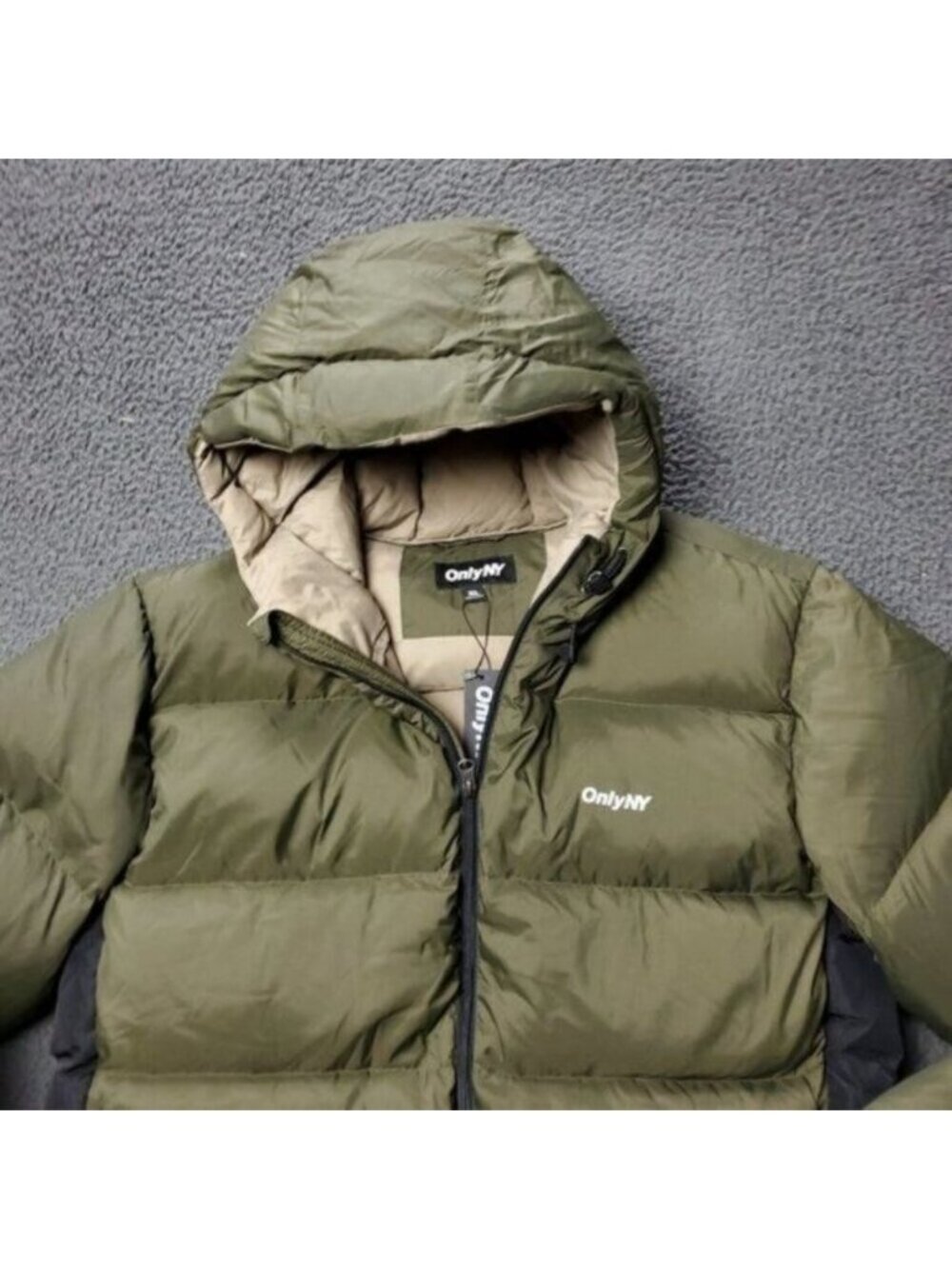 ONLY NY Puffer Down Jacket Mens XL Packable Snorkel Nylon Green